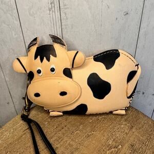 Genuine Leather White Cow Wristlet Wallet Leather Coin Purse NEW FAST SHIP
